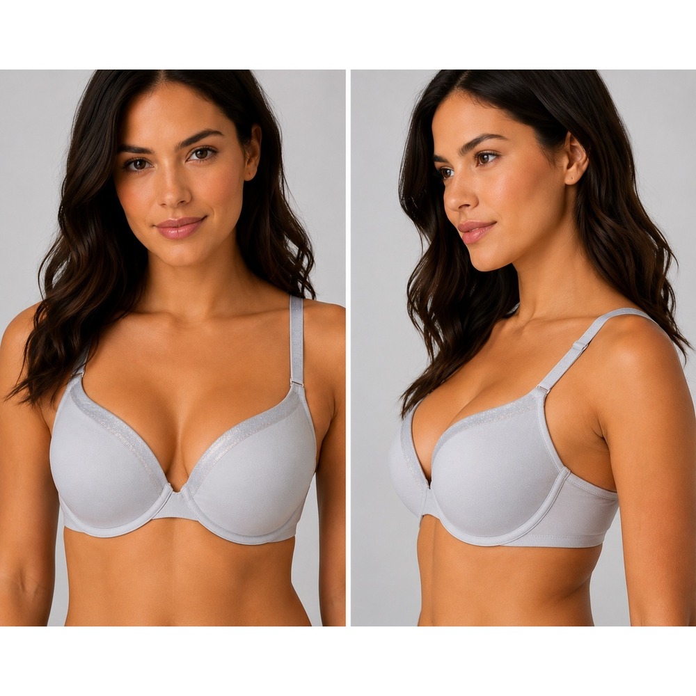 Victoria's Secret Body by Victoria Perfect Shape Bra 34D Padded Gray Silver Logo